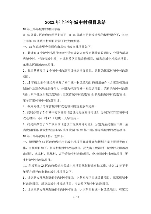 2019年上半年城中村项目总结