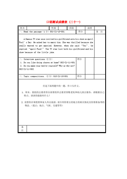 最新-北京市海淀区九年级英语口试模拟试题(21) 精品