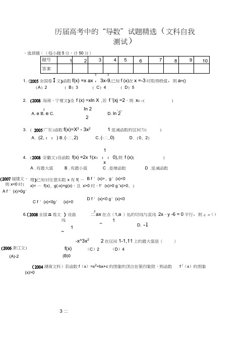 历届高考中的《导数及其应用》试题精选(AB两份试卷自我测试)[]