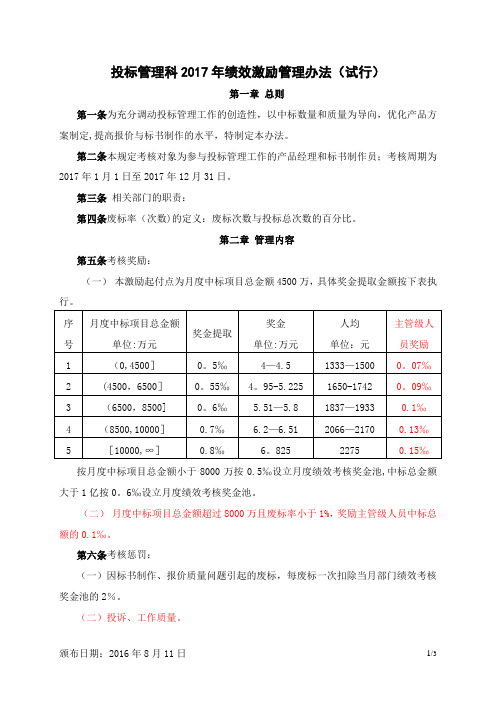 投标绩效激励管理办法