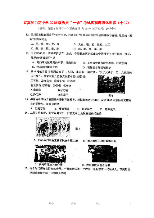 四川省宜宾县白花中学级高三历史“一诊”考试客观题强化训练(十二)【会员独享】