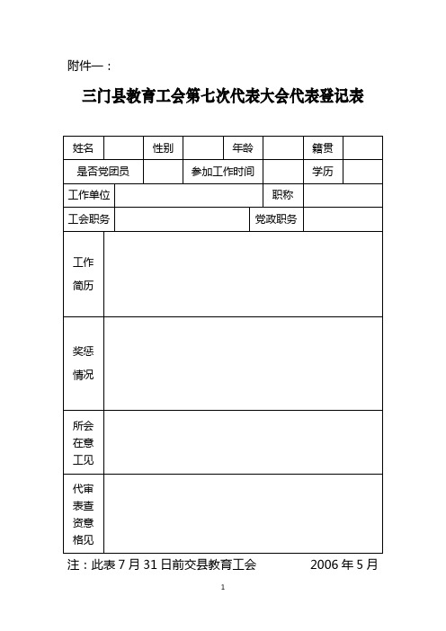 三门县教育工会第七次代表大会代表登记表