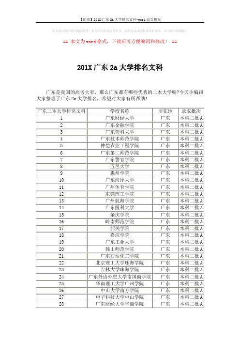 【优质】201X广东2a大学排名文科-word范文模板 (3页)