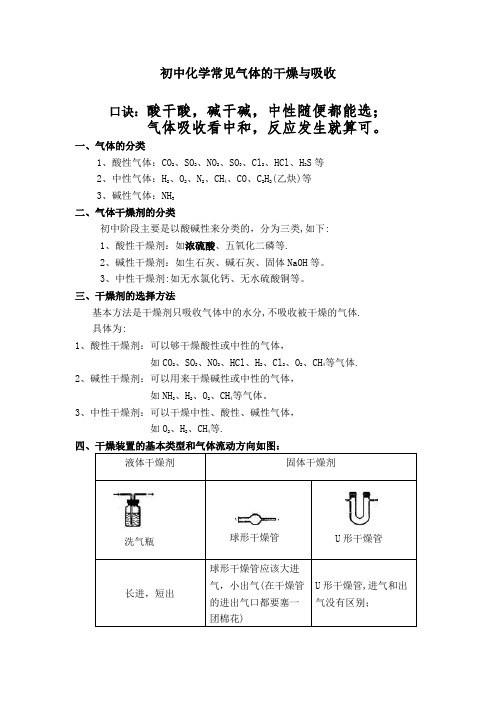 初中常见气体的干燥与吸收