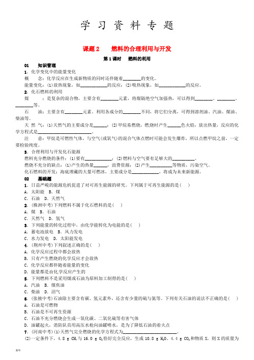 九年级化学上册 第七单元 燃料及其利用 课题2 燃料的合理利用与开发试题新人教版