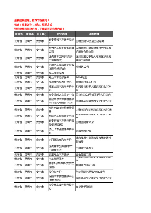 新版云南省昆明市安宁市汽车保养企业公司商家户名录单联系方式地址大全32家