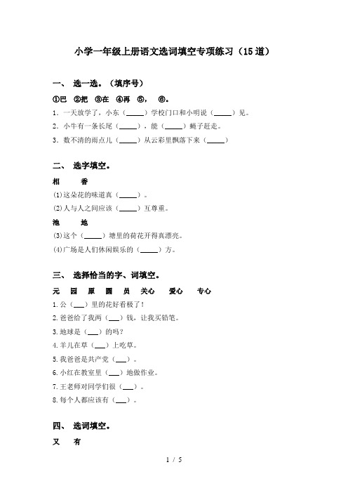 小学一年级上册语文选词填空专项练习(15道)