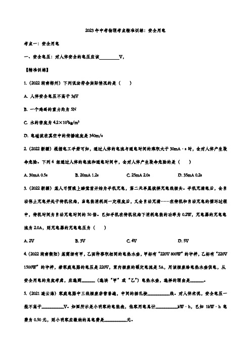 2023年中考物理考点精准训练：安全用电(含答案)