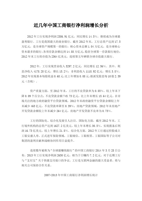 近几年中国工商银行净利润增长分析