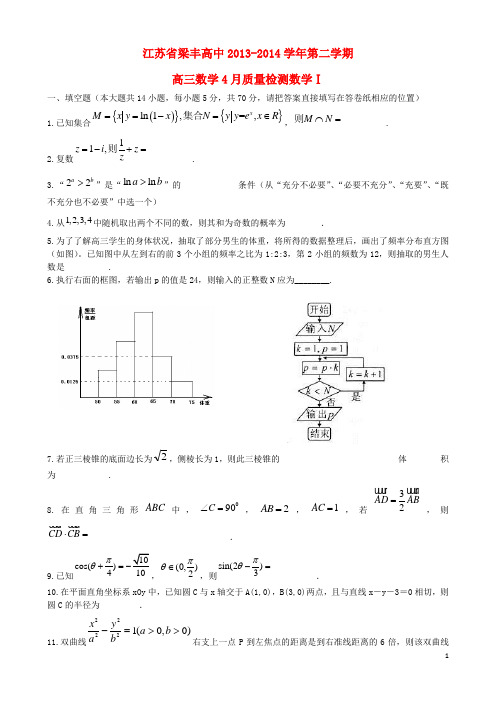 江苏省梁丰高级中学高三数学4月份质量检测试卷苏教版