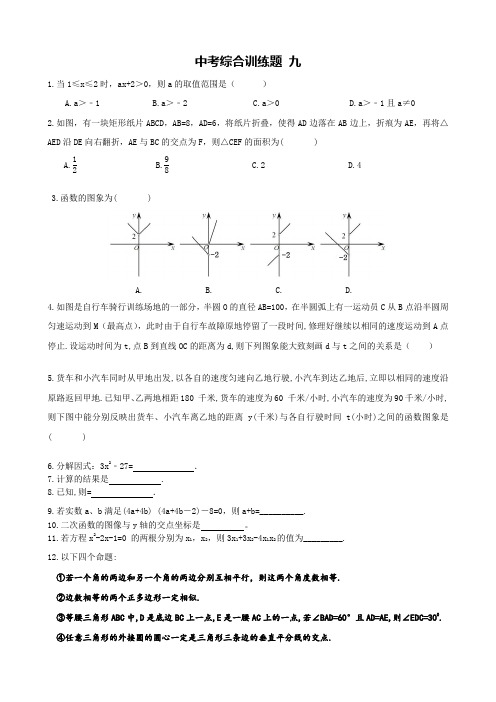 九年级中考数学综合复习 十套： 中考综合训练题 九