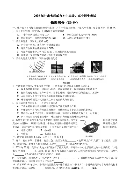 2019年甘肃省武威市中考物理真题卷及答案