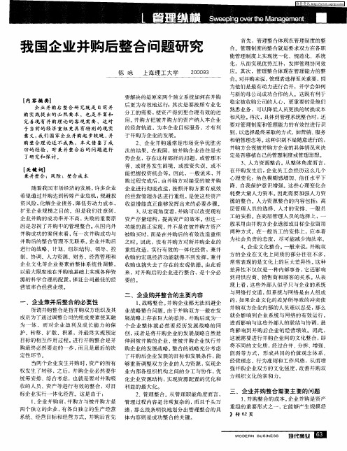 我国企业并购后整合问题研究