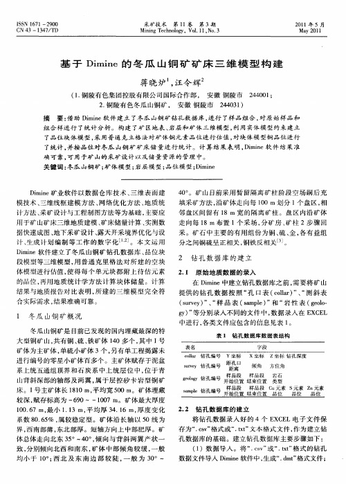 基于Dimine的冬瓜山铜矿矿床三维模型构建