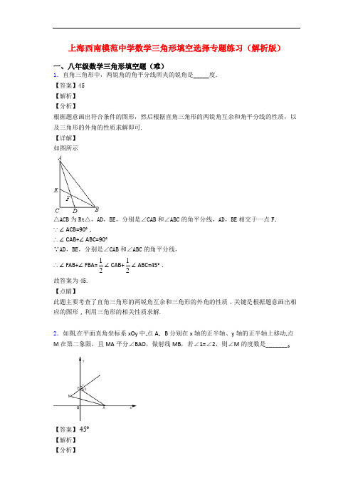 上海西南模范中学数学三角形填空选择专题练习(解析版)