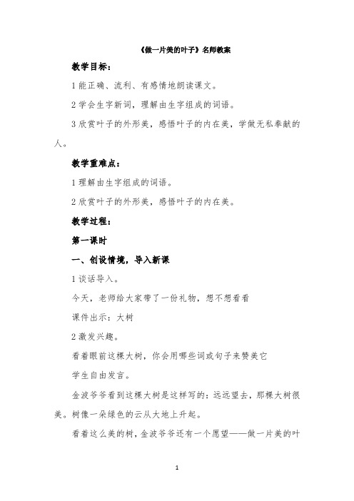 《做一片美的叶子》名师教案