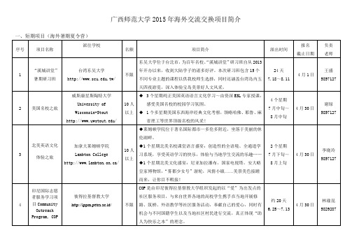 广西师范大学2015年海外交流交换项目简介