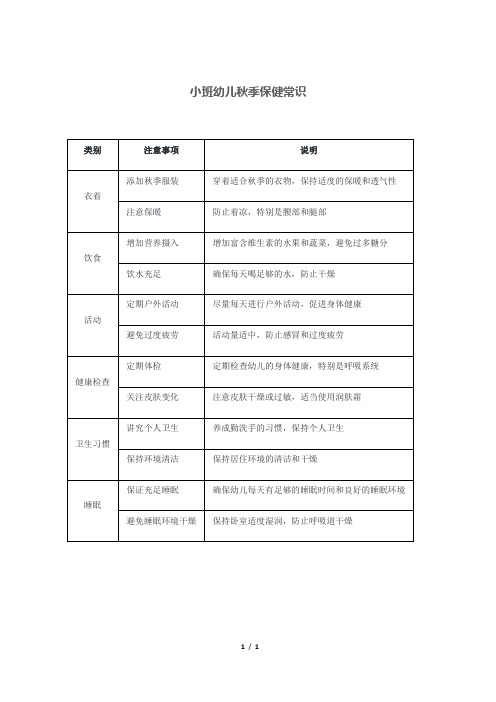 小班幼儿秋季保健常识