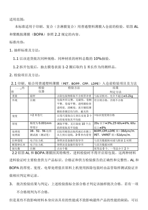 BOPP薄膜进料检验标准QC-QS-01