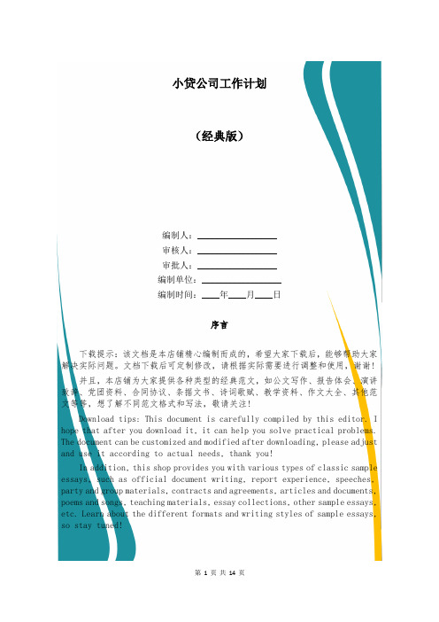 小贷公司工作计划