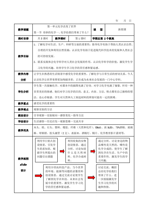 化学鲁教版九年级全1.1《奇妙的化学》教案1