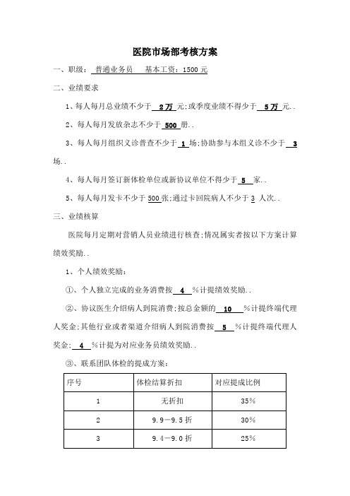 医院市场人员考核方案普通业务员