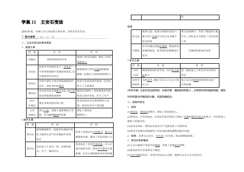 2021-2022高二历史人民版选修1学案：4.11 王安石变法 Word版含答案