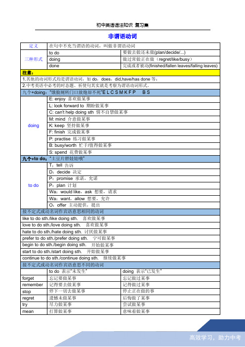 初中英语语法知识复习集之非谓语动词