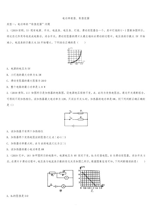 2020届人教版中考物理知识点强化练习卷：电功率的极值、取值范围(含答案)