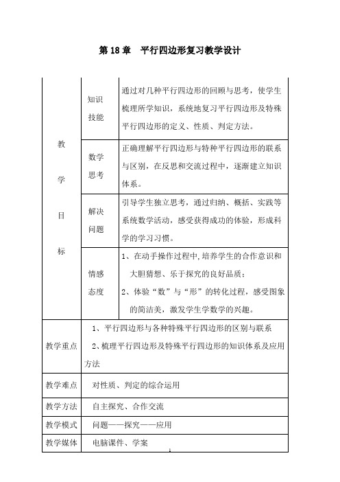 人教版八年级下册第18章《平行四边形复习》优课教案(配套A)