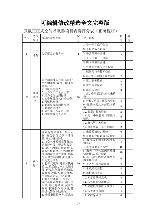 正压式空气呼吸器竞赛评分表精选全文