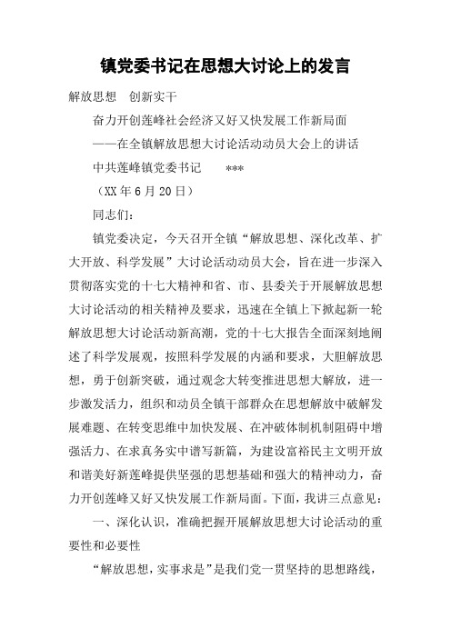 镇党委书记在思想大讨论上的发言