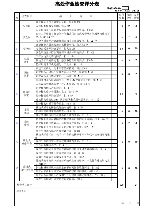 JGJ59-2011安全检查评分表(全套自动计算)