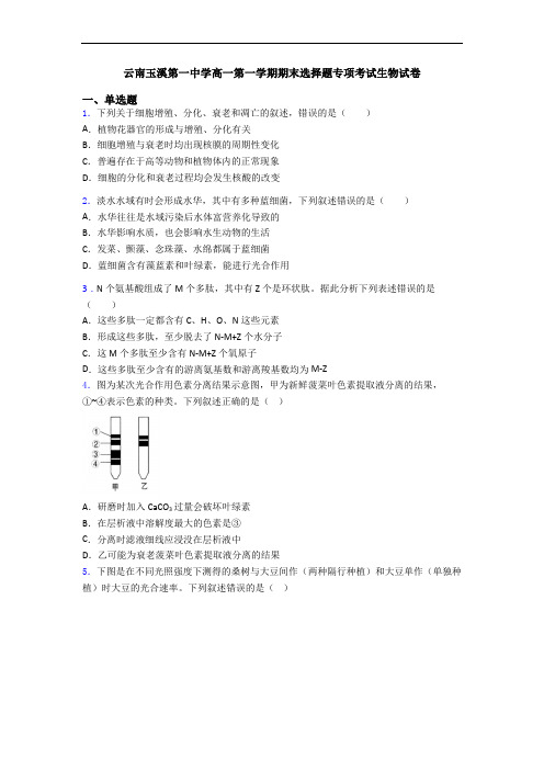 云南玉溪第一中学高一第一学期期末选择题专项考试生物试卷