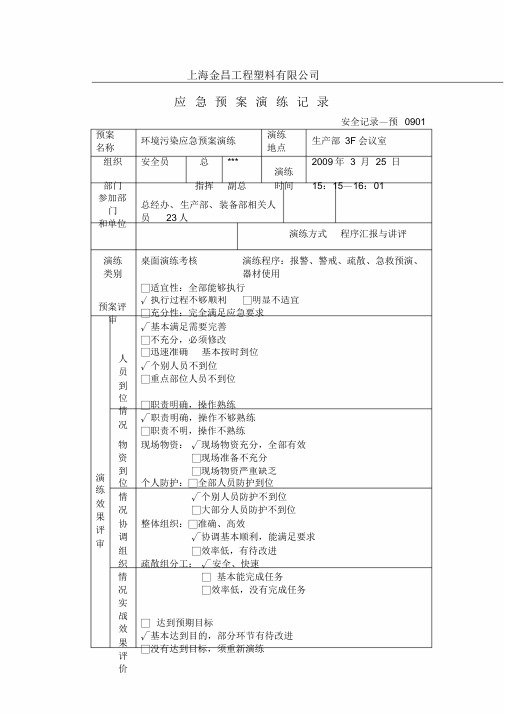 环境污染应急预案演练记录