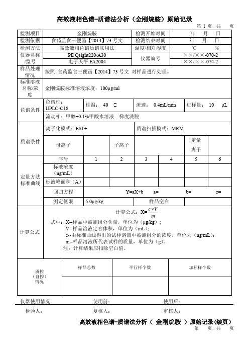 高效液相色谱-质谱法分析(金刚烷胺)原始记录