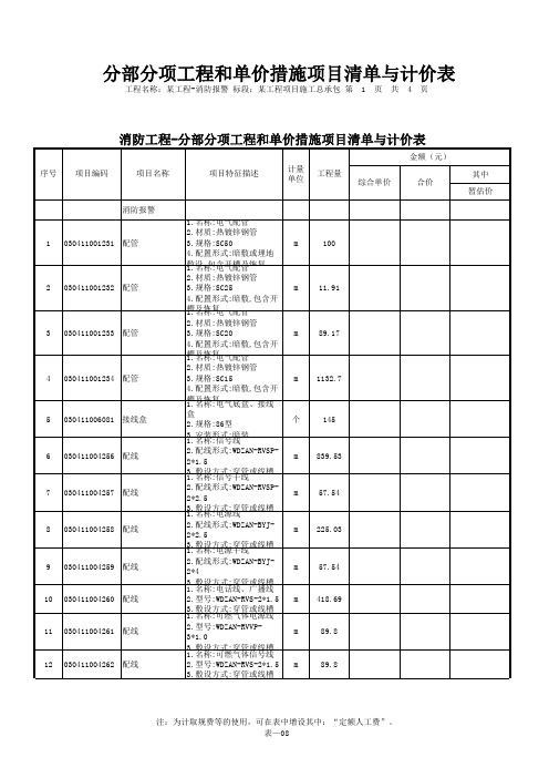 消防工程-火灾报警系统分部分项工程和清单计价表