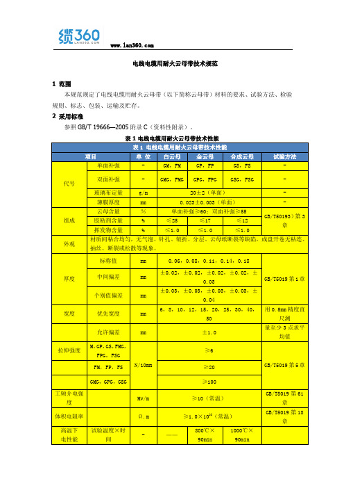 电线电缆用耐火云母带技术规范