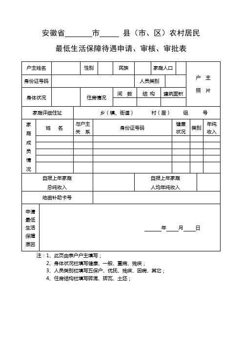 农村居民最低生活保障待遇申请、审核、审批表 (2)