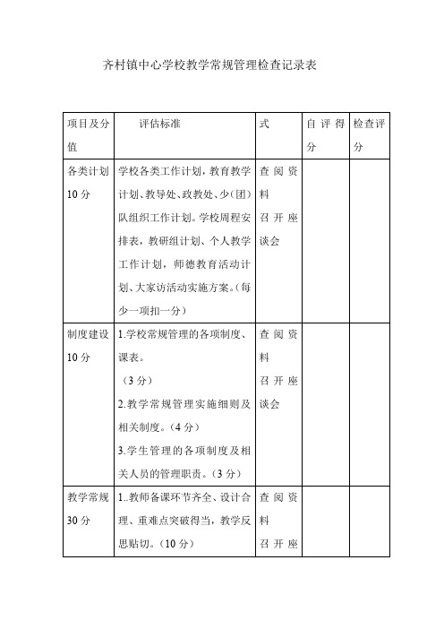 常规教学检查表