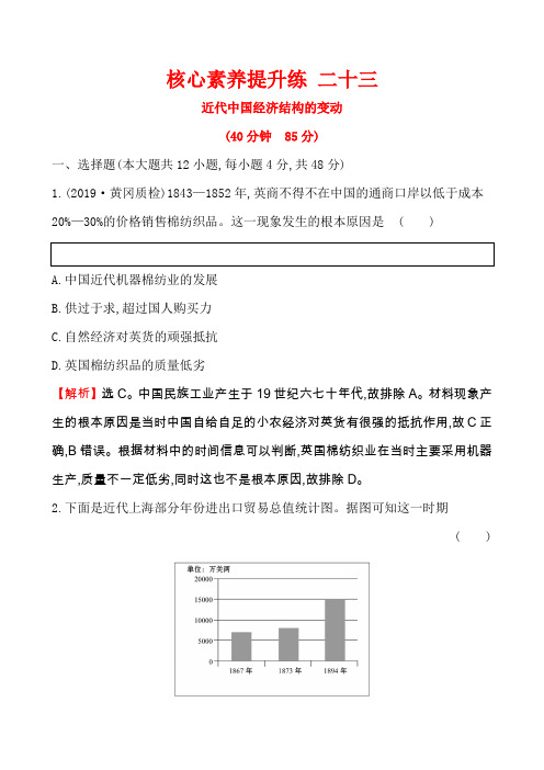 2020届高中历史人教版一轮复习8.23近代中国经济结构的变动作业Word版含答案