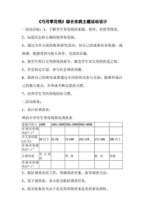 六年级综合实践主题活动设计《巧用零花钱》