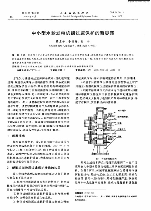 中小型水轮发电机组过速保护的新思路