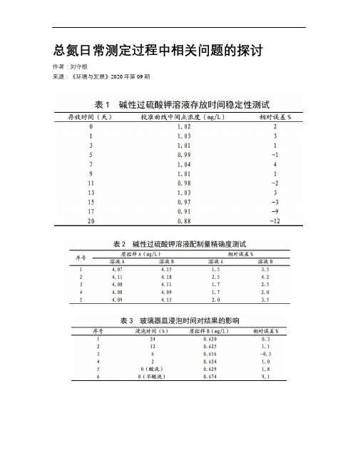 总氮日常测定过程中相关问题的探讨