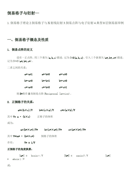 1.倒易格子理论2.倒易格子与X射线衍射3.倒易点阵与电子衍射4.典型0层倒易面举例