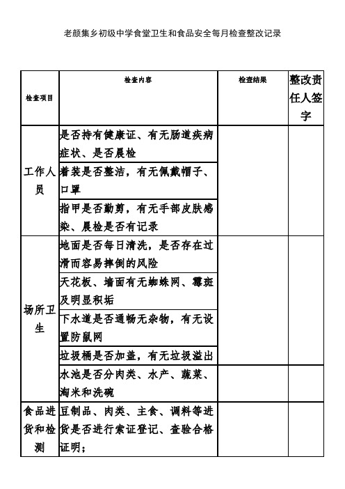 中学校食堂卫生和食品安全检查记录表