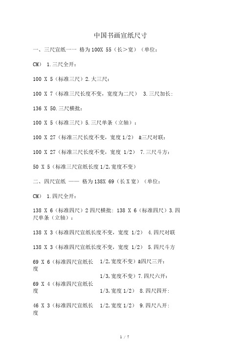 中国书画宣纸尺寸
