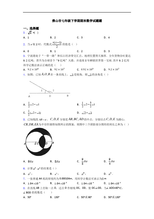 佛山市七年级下学期期末数学试题题