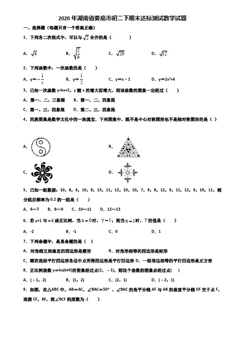 2020年湖南省娄底市初二下期末达标测试数学试题含解析