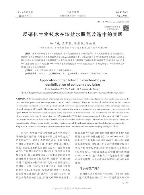 反硝化生物技术在浓盐水脱氮改造中的实践